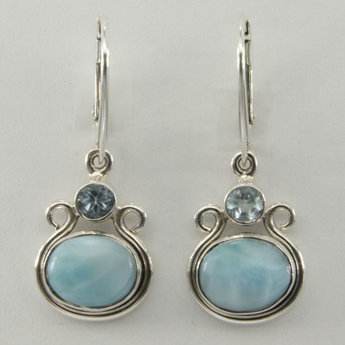 Blue oval larimar topaz dangle - blue,